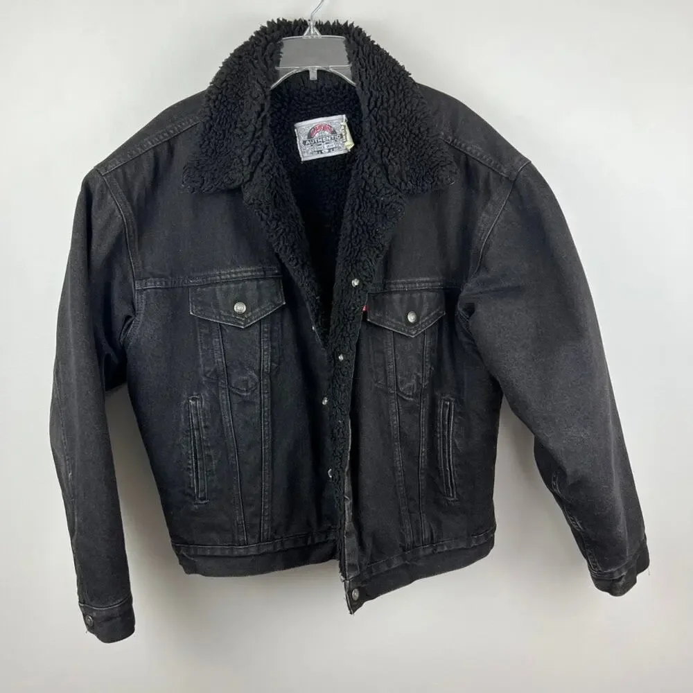 Levi's Authentic Sherpa Trucker Black Denim Jacket Size L